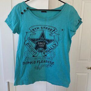 Vintage 5th Street Women's Green/Blue Short Sleeve T-Shirt Size L